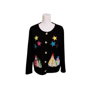 Onque Casuals Sz PL Snowman Stars Cardigan‎ Christmas Sweater colorful